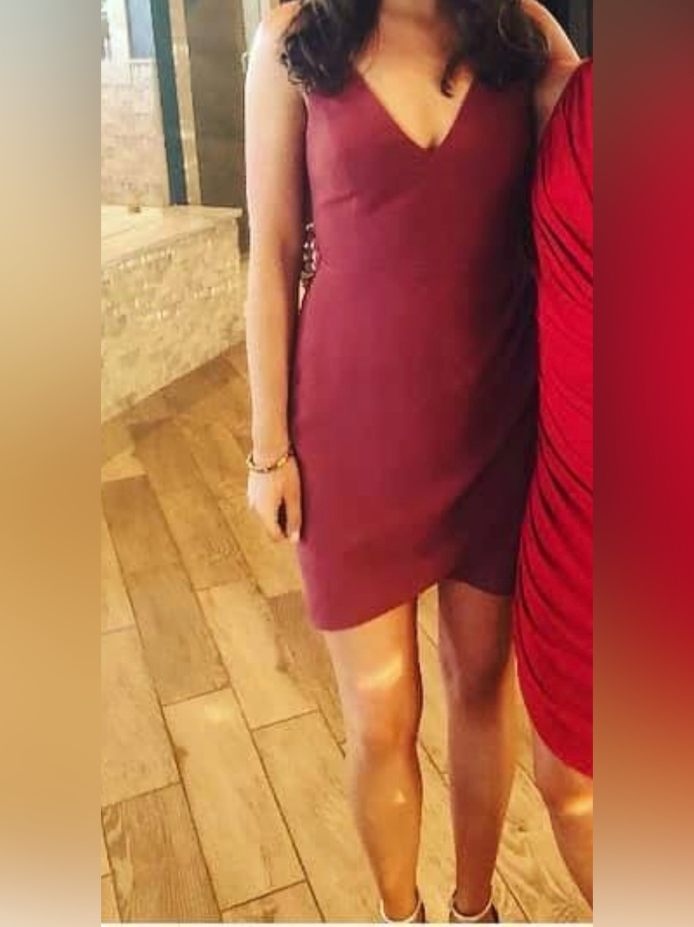 Amanda Uprichard Wine Sleeveless V-Neck Mini Dress